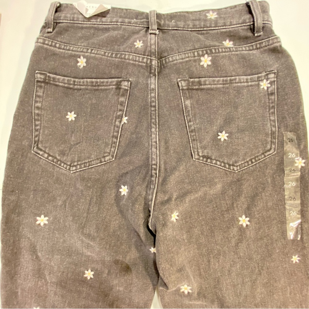 PacSun Highrise Straight Leg Black Embroidered Daisy Floral Jeans size 26 2 - Picture 13 of 14